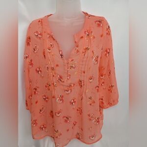 2/$30 ST JOHNS BAY Coral Floral Blouse (#402)